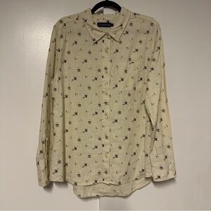 United by Blue ice fishing print Hemp Organic Cotton long sleeve button shirt L